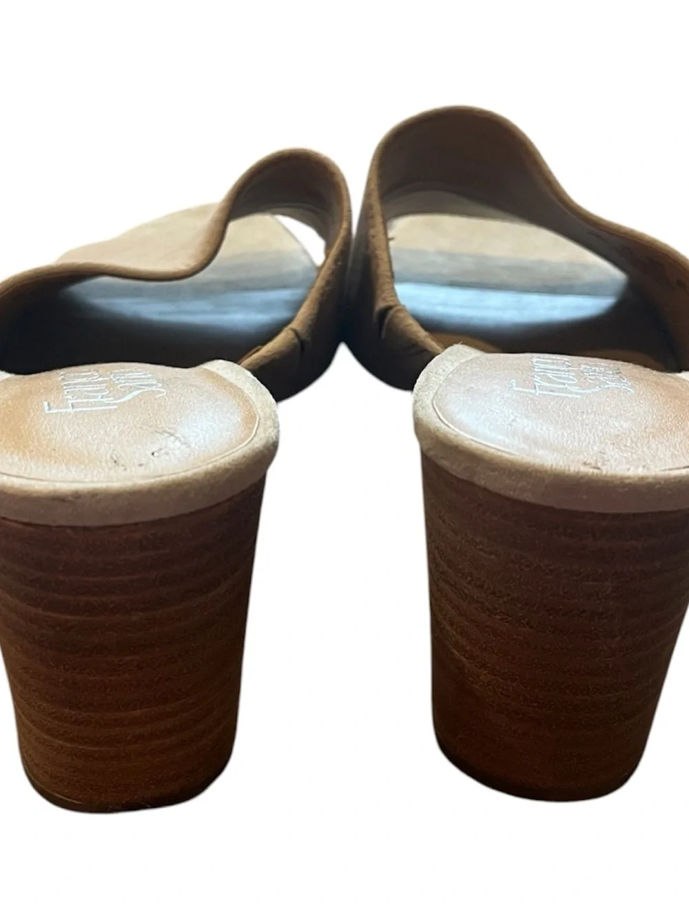 Franco Sarto Beige Suede Open-Toe Wedge Slides